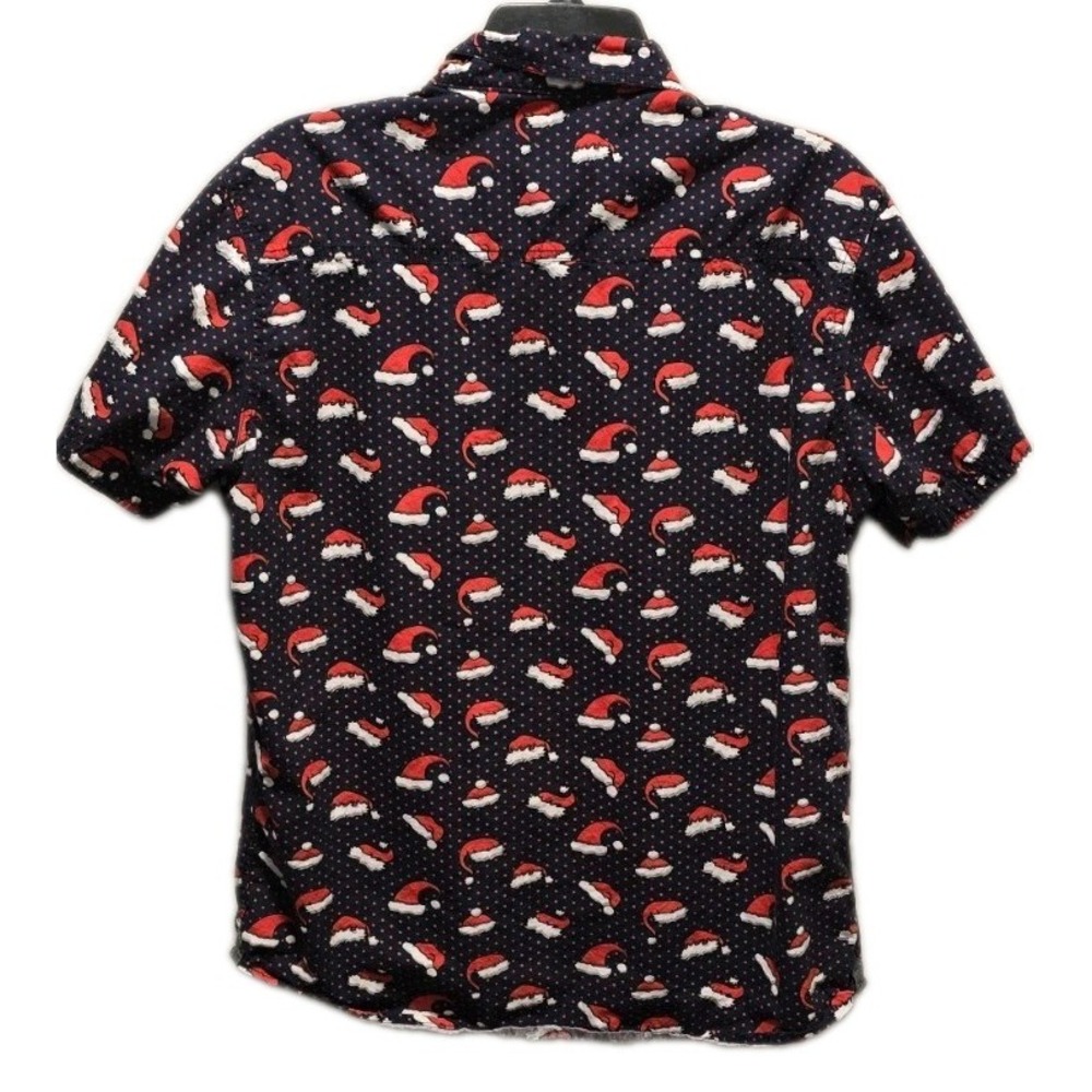 Free Planet Men's Christmas Shirt Large‎ Navy Santa Hat Button Down 100% Cotton - Picture 2 of 11